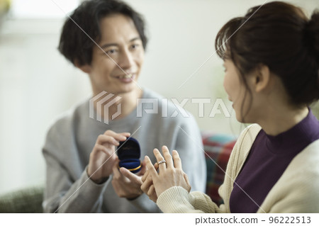 Young man proposing in the living room Young man proposing in the living room 96222513
