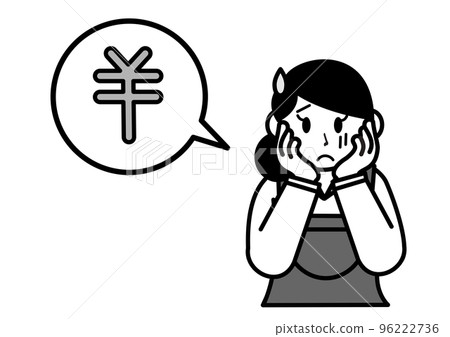 A woman in an apron who worries about money A woman in an apron who worries about money 96222736