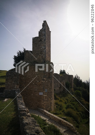 Landscape to ruined Kanine Castle and Shushica mountain, Vlore, Albania 96222846