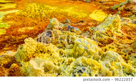 Salt structure close-up inside Dallol volcanic crater in Danakil depression, Afar, Ethiopia Salt structure close-up inside Dallol volcanic crater in Danakil depression, Afar, Ethiopia 96222857