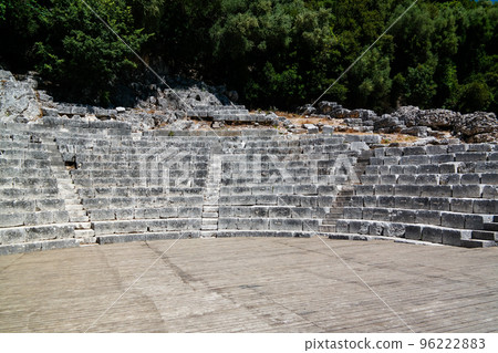 Panoramic view to theatre ruins of ancient town of Butrint , Sarande, Albania Panoramic view to theatre ruins of ancient town of Butrint , Sarande, Albania 96222883
