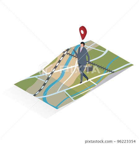 Businessman walking on isometric map Businessman walking on isometric map 96223354