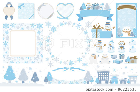 帶雪花的冬季框架和冬季插圖 set_cold color_no text 96223533