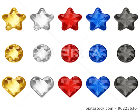 Set of 15 star-shaped and heart-shaped gem icons 96223630