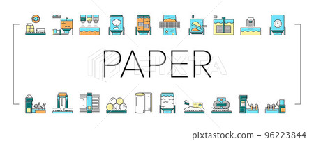 Paper Production Plant Collection Icons Set Vector . 96223844