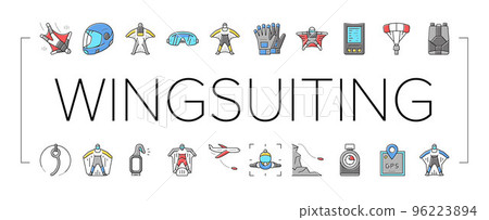 Wingsuiting Sport Collection Icons Set Vector . Wingsuiting Sport Collection Icons Set Vector . 96223894