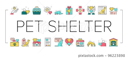 Animal Pet Shelter Collection Icons Set Vector . 96223898