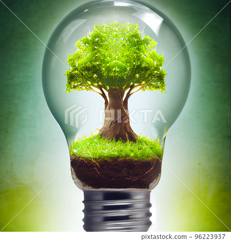 Light bulb. Green energy. Environmental lighting concept with tree inside bulb. 3d Illustration 96223937