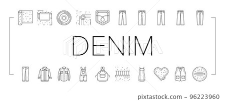 denim textile material fashion icons set vector denim textile material fashion icons set vector 96223960