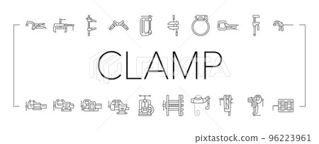 clamp vice grip tool metal icons set vector 96223961