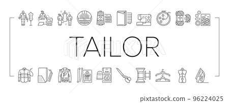 Tailor Worker Sewing Occupation Icons Set Vector 96224025