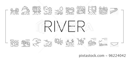 River And Lake Nature Landscape Icons Set Vector River And Lake Nature Landscape Icons Set Vector 96224042