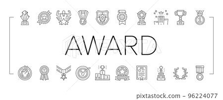 Award For Winner In Championship Icons Set Vector 96224077