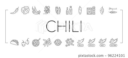 Chili Spicy Natural Vegetable Icons Set Vector 96224101
