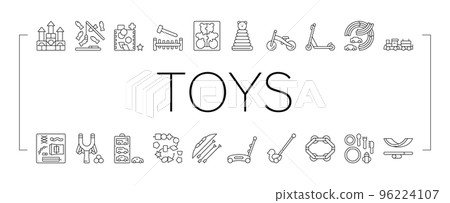 Wooden Toy For Children Play Time Icons Set Vector Wooden Toy For Children Play Time Icons Set Vector 96224107