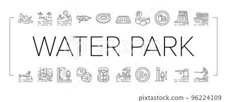Water Park Attraction And Pool Icons Set Vector 96224109