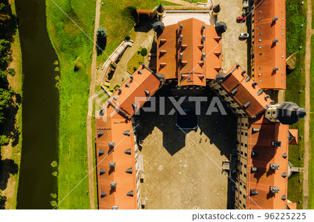 Top view of the Nesvizh Castle and the park in the summer.Belarus Top view of the Nesvizh Castle and the park in the summer.Belarus 96225225