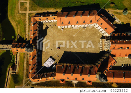 Top view of the Nesvizh Castle and the park in the summer.Belarus 96225312