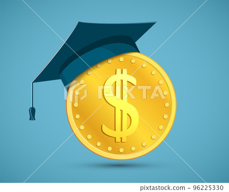 Graduation cap on a dollar coin 96225330