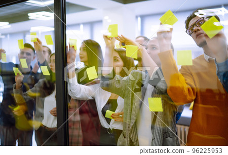 Young business team people brainstorm on corporate project together write strategy tasks 96225953