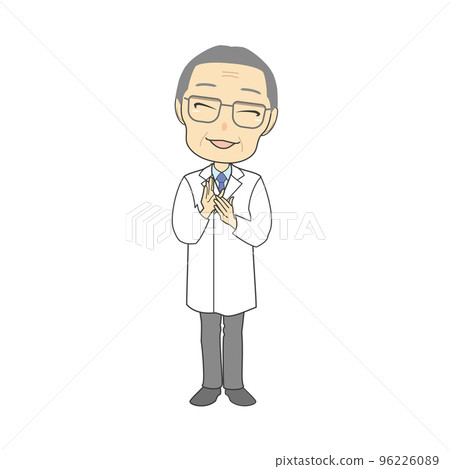 一位身穿白大褂的老人高興地拍手的插圖 96226089