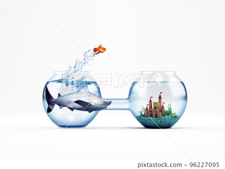Improvement and progress concept with a jump of goldfish 3D Rendering 96227095
