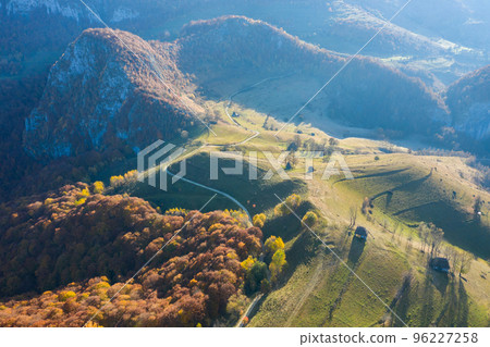 Aerial view of autumn countryside scene Aerial view of autumn countryside scene 96227258