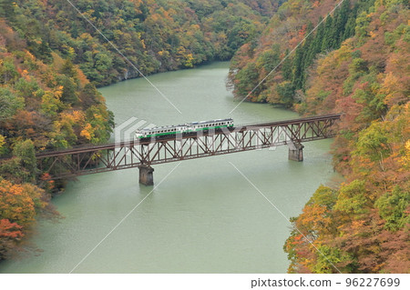秋葉中在只見線上運行的火車 秋葉中在只見線上運行的火車 96227699
