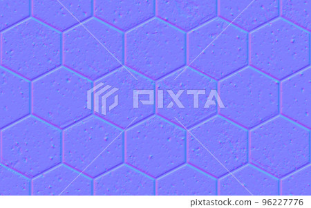 Normal map of pavement seamless pattern with hexagon textured concrete bricks Normal map of pavement seamless pattern with hexagon textured concrete bricks 96227776