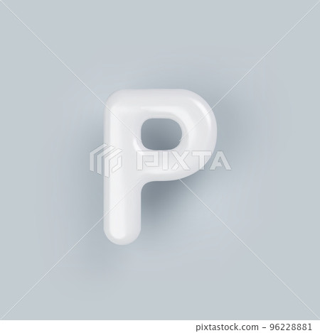 3D White plastic uppercase letter P with a glossy surface on a gray background. 96228881