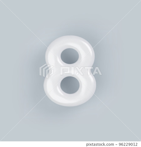 3D White plastic number 8 with a glossy surface on a gray background. 96229012