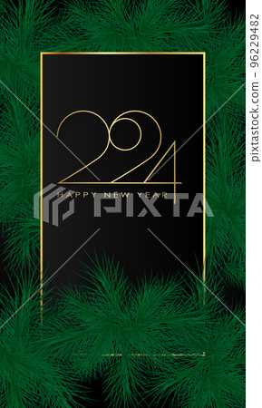 Happy New Year 2024 Elegant gold text with balloons and confetti. Realistic vector illustration 96229482