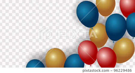 Happy New Year 2024 Elegant gold text with balloons and confetti. Realistic vector illustration 96229486