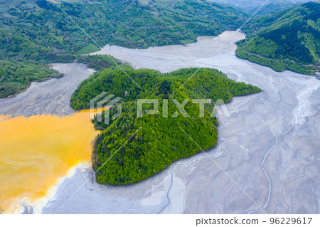 Aerial view of a big waste decanting lake 96229617