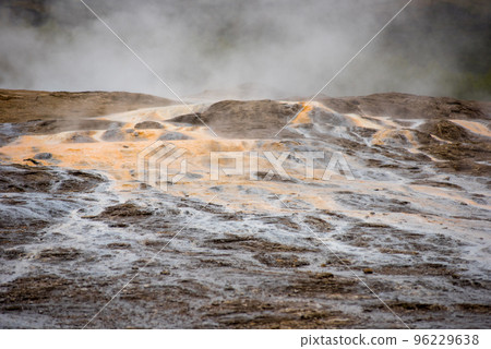 Geothermal activity in Hveragerdi, Iceland with hot springs 96229638