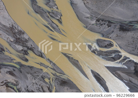 Aerial drone view of glacial river system, Iceland Aerial drone view of glacial river system, Iceland 96229666