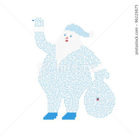 Vector Illustration of Maze Puzzle Game for Children with Santa Claus character and sack of Christmas presents. Maze inside contour of Santa. 96229875