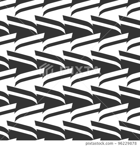 Black and white simple seamless zigzag pattern. Lines of waves with sharp angles. Optical illusion pattern. Good for wrapping, textile, cards. 96229878