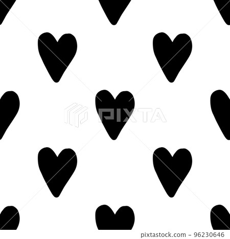 Seamless vector pattern black hearts white Doodle 96230646