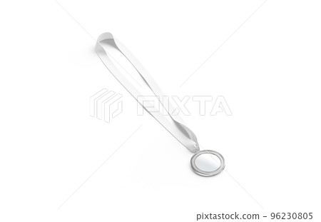 Blank silver medal with ribbon mockup lying, side view Blank silver medal with ribbon mockup lying, side view 96230805