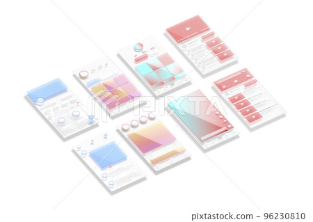 Content and profile page grid interface frame mockup, different types 96230810