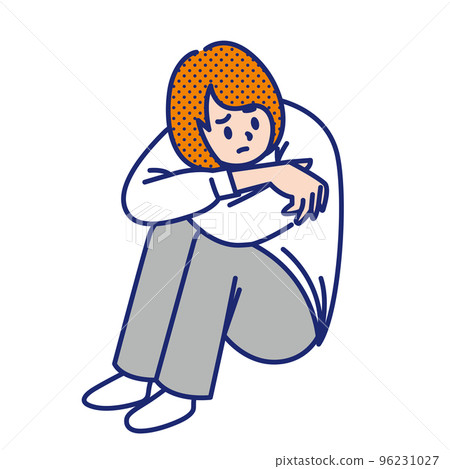 拿著她的膝蓋的沮喪的婦女 96231027