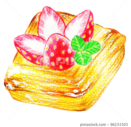 One point of colored pencil drawing of Danish with strawberries 96231503