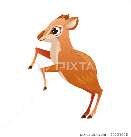 Brown Dik-dik as African Small Antelope with Horns Standing on Hind Legs Vector Illustration Brown Dik-dik as African Small Antelope with Horns Standing on Hind Legs Vector Illustration 96231638