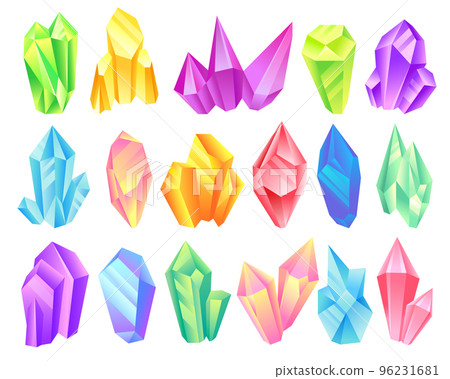 Colorful Crystal or Crystalline Solid Forming Geometrical Shape Big Vector Set 96231681