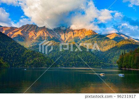 Lake Ritsa panoramic view, Abkhazia Lake Ritsa panoramic view, Abkhazia 96231917