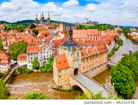 Bamberg old town aerial panoramic view Bamberg old town aerial panoramic view 96232416