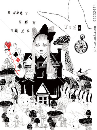 2023年新年賀卡兔年愛麗絲夢遊仙境 96232474