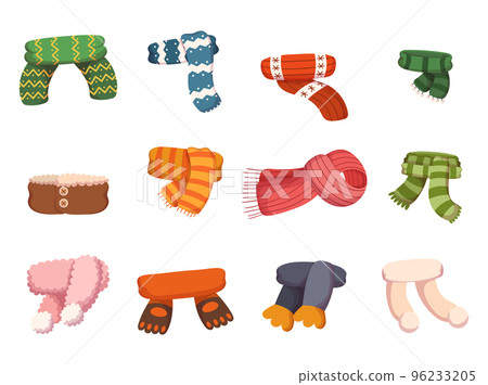 Set of Children Scarves for Autumn and Winter Seasons, Knitted and Textile Neckerchief for Girls or Boys. Kids Headwear Set of Children Scarves for Autumn and Winter Seasons, Knitted and Textile Neckerchief for Girls or Boys. Kids Headwear 96233205