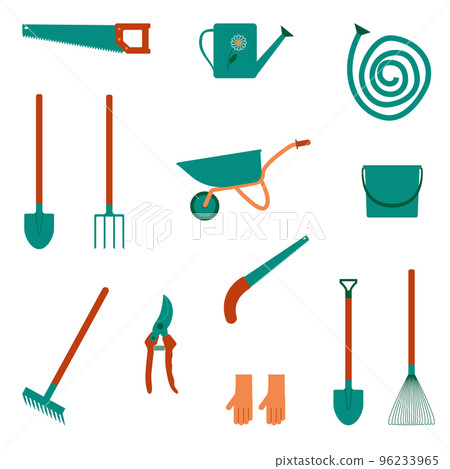 Set of garden tools. Tools for the care of garden plants. Flat style. Vector. 96233965